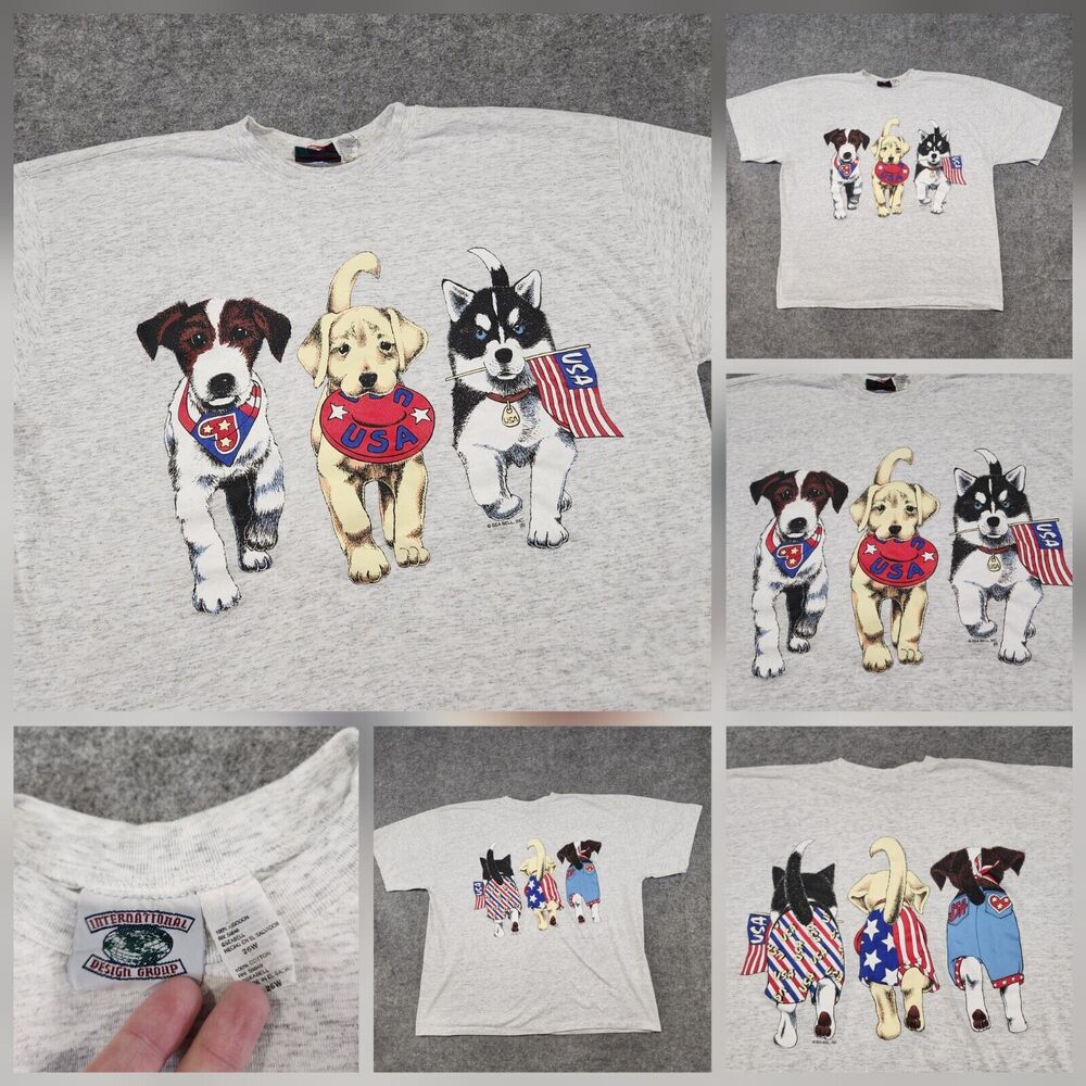 VTG Puppies Puppy Dog USA Patriotic America Womens Size 3XL 26W Graphic T Shirt